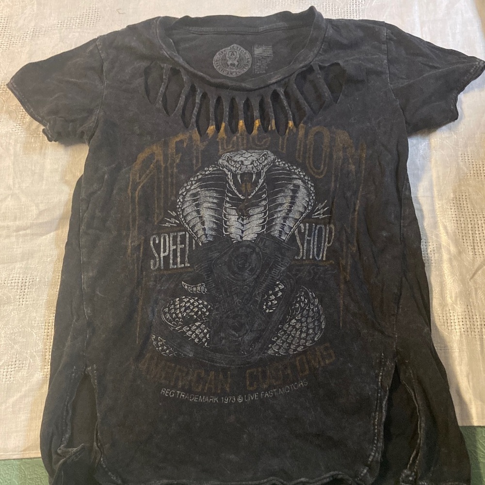 Black Distressed Affliction Cobra Graphic Tee. Size Small.
